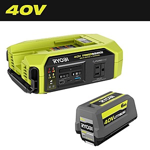 Ryobi 40V 300-Watt Portable Battery Inverter Power Source w/ 40V Lithium-Ion 6.0 Ah High-Capacity Battery $229