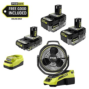 Ryobi ONE+ 18V HIGH PERFORMANCE Kit w/ (2) 4.0 Ah Batteries, 2.0 Ah Battery, Charger, & FREE ONE+ HP Brushless Oscillating Fan $179