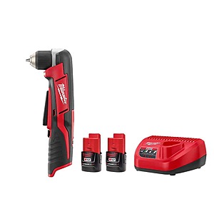 Milwaukee M12 12V Lithium-Ion Cordless 3/8 in. Right Angle Drill with M12 2.0 Ah Battery (2 Pack) and Charger $129