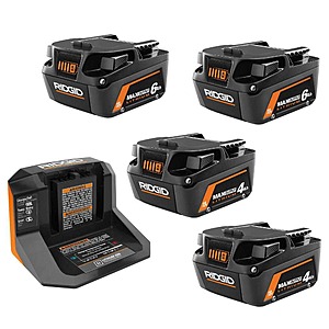 RIDGID MAX Output 18V Battery Starter Kit: 2x 8Ah EXP + 2x 4Ah + Charger $171 + Free S&H