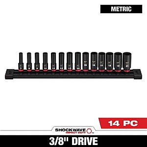 Milwaukee SHOCKWAVE 3/8 in. Drive Metric Deep Well 6 Point Impact Socket Set (14-Piece)