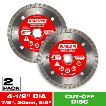 YMMV Diablo 2-pack 4-1/2 in. Turbo Rim Masonry Diamond Cut Off Blades $11 at Home Depot