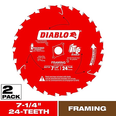 YMMV Diablo 2 Pack Tracking Point 7-1/4 in. x 24-Tooth Framing Circular Saw Blade $7
