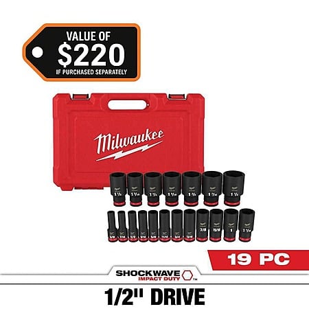 YMMV Milwaukee SHOCKWAVE 1/2 in. Drive SAE 6 Point Impact Socket Set (19-Piece) $33.00 $33.33