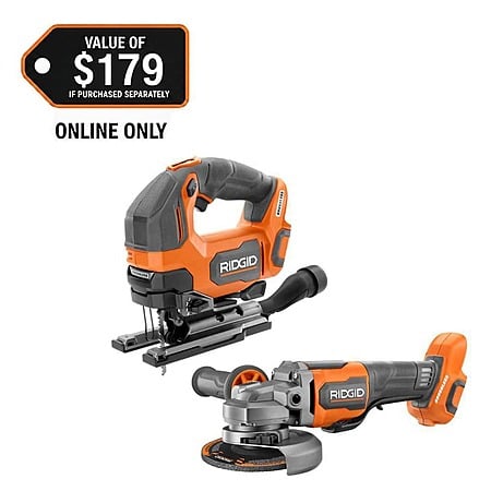 Rigid 18V Brushless Cordless 2-Tool Combo Kit with Jig Saw and Grinder (Tools Only) $159