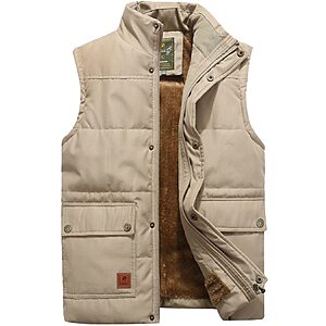Men's Casual Outdoor Padded Vest Fleece Stand Collar Sleeveless Jackets from $14.94