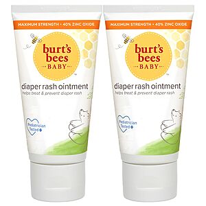 Burt's Bees Baby Diaper Rash Ointment, Maximum Strength, 40% Zinc Oxide, 100% Natural Origin, Pediatrician Tested, Net Weight 3 Ounces , Pack of 2 $12.84