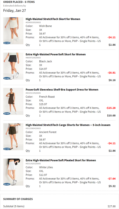 Old Navy - 50% off 5 or more items of activewear including clearance