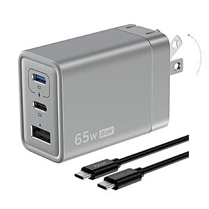 EF ECOFLOW USB C Charger, Rapid 65W GaN Type C Charging Block with Foldable Plug (100W USBC Cable Included) $24.62
