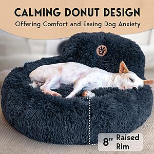 PetJett Calming Dog Bed Medium Size Dog - 30'' Donut Bed,Round Dog Bed,Anti-Slip & Washable,Anti-Anxiety Premium Comfort Pet Bed,Fits Dogs up to 45 lbs - Dark Grey ONLY $29.98