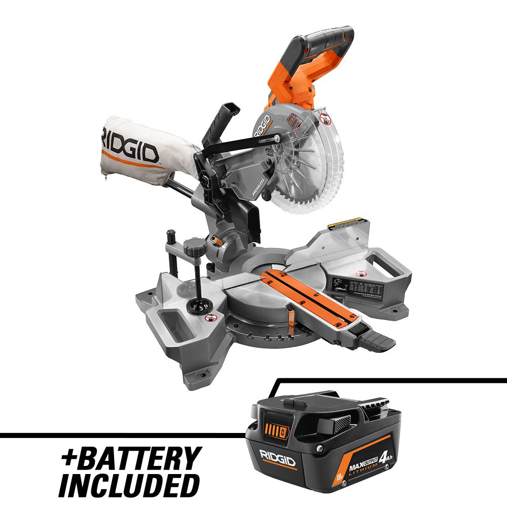 RIDGID - 18-Volt Brushless 7-1/4 in. Dual Bevel Sliding Miter Saw with 18-Volt with 4.0 Ah MAX Output Lithium-Ion Battery $329