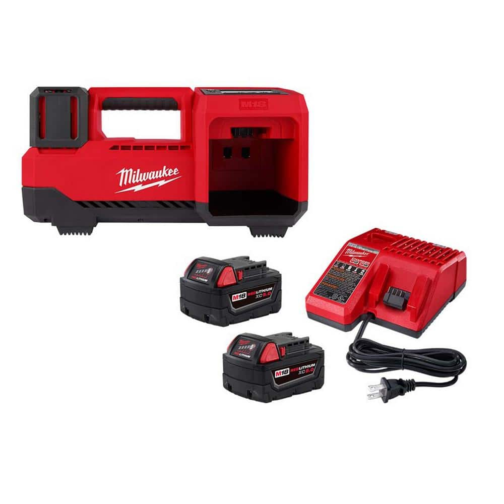 Milwaukee M18 18-Volt Lithium-Ion Cordless Inflator with Two 5.0ah and Charger 48-59-1852B-2848-20 - The Home Depot $199