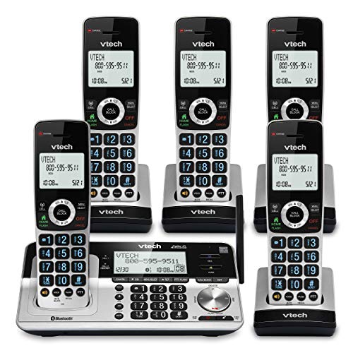 VTech VS113-5 Extended Range 5 Handset Cordless Phone, Silver & Black $77