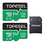 MicroSD 128GB x2 – TOPESEL U3/V30 Cards w/ Adapter for 4K Use $17.49