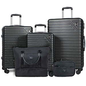 5-pc Travelhouse Hardside Luggage Spinner Set w/ Tote & Toiletry Bag (black) $90 + Free S&H