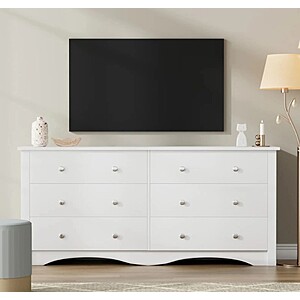 Homall 6 Drawer Wood Dresser Furniture, Double Tier Storage Cabinet $120