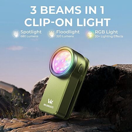 Wurkkos HD03 (green model) Rechargeable Clip Light with spot / flood / RGB lights, free S&H, $16.99