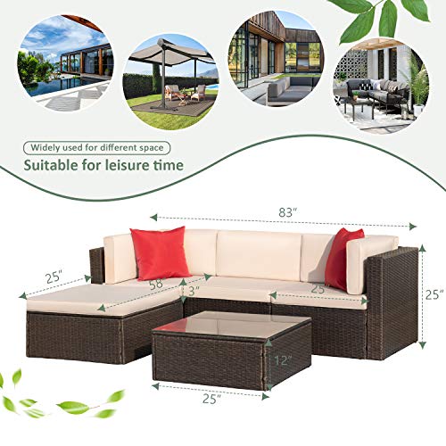 Devoko 5 Pieces Patio Furniture Sets All Weather Outdoor Sectional Sofa