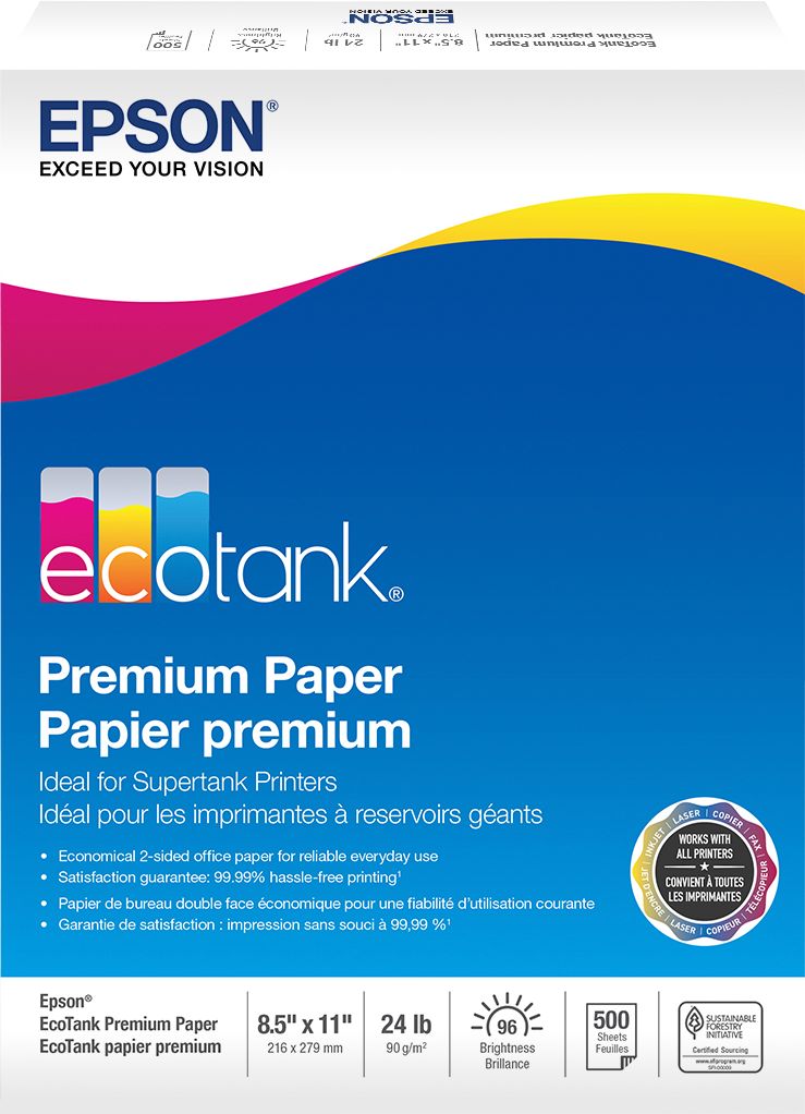 Epson - EcoTank Premium Printer 8.5" x 11" 500-Counter Paper $5.99 + Free Curbside Pickup at Best Buy