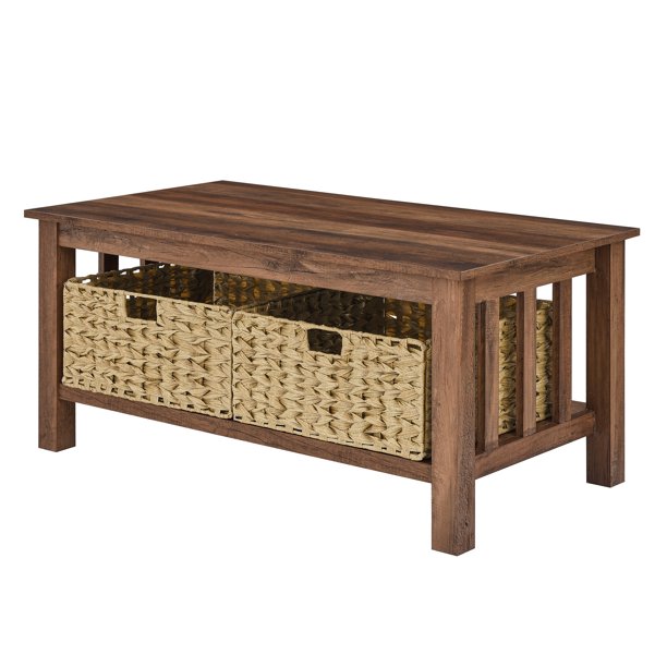 Woven Paths Farmhouse Mission Rectangle Coffee Table with Baskets, Reclaimed Barnwood $118 + Free Shipping