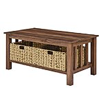 Woven Paths Farmhouse Mission Rectangle Coffee Table with Baskets, Reclaimed Barnwood $118 + Free Shipping