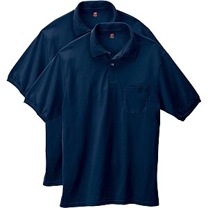 Hanes Men's Short-Sleeve Jersey Pocket Polo (Pack of 2), Navy, Large $13.67 @Amazon