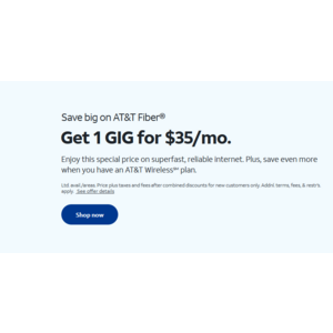 YMMV: ATT Fiber 1 Gig plan for $35 a month, or $17 a month with wireless account for Cleveland, OH, or Raleigh, NC, or Austin, TX or Kansas City, MO areas
