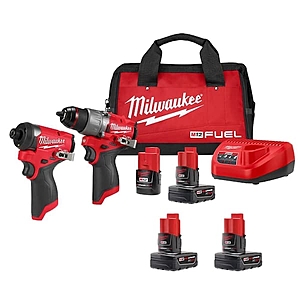 Milwaukee M12 FUEL 12V Brushless Hammer Drill & Impact Driver Kit w/ 4 Batteries 9 + Free S/H