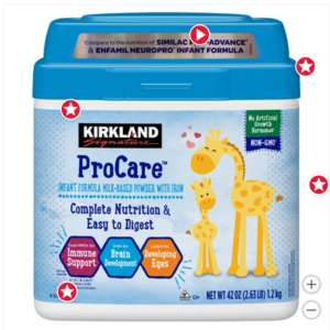 Kirkland Signature ProCare with Dual HMO's, Non-GMO Infant Formula 42 oz, 2-pack $51.99