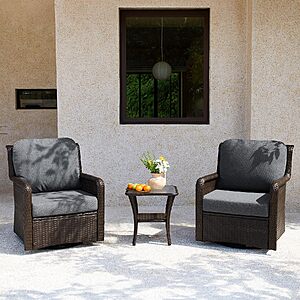 Tribesigns Outdoor Wicker Swivel Chair Set with Glass Side Table, 3-Piece $299.99