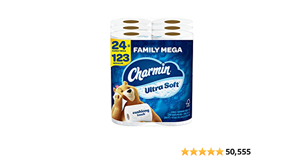 Amazon has 24 Mega Rolls of Charmin Ultra Soft Toilet Paper for $23.14