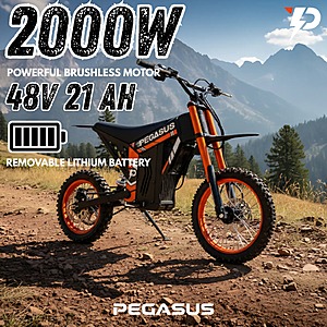 [Select Users] PEGASUS New Fashion 2000W 48V 21AH 36mph e-Motorcycle (e-Dirt Bike) $374 +Free S/H $373.6