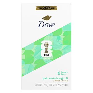 SnS | 2-packs of 6-count Dove FIFA Beauty Bar Soap, 3.75 oz, Palo Santo & Sage Oil | Limited edition | $13.23