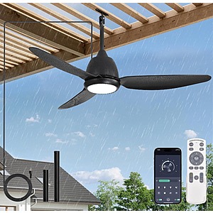 Fanbulous 42in Black Outdoor Ceiling Fan w/ Light IP65 Waterproof Plug-In Design $50 + Free Shipping