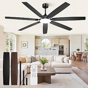 Fanbulous 72 Inch (Large) 6-Speed Ceiling Fan with Lights, 7 Blades Remote Control & 3 Down Rods (Black) $80 + Free S/H