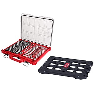 Milwaukee 3/8 in. and 1/4 in. Drive SAE/Metric Ratchet and Socket Mechanics Tool Set w/PACKOUT Case (106-Piece) & Mounting Plate $249