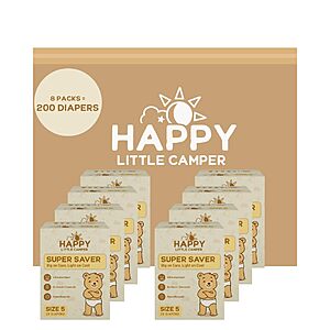 **YMMV** Happy Little Camper Super Saver Diapers, Size 5, 200 Count | Budget-Friendly Disposable Diapers for Sensitive Skin, Hypoallergenic, Fragrance-Free, Ultra Absorbent, $26.94