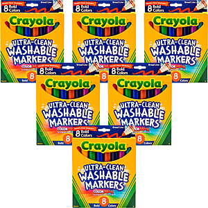Crayola Ultra-Clean Color Max Broad Line Washable Markers-8 Count, Mutlipack Of 6