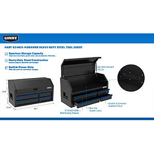 HART 42-Inch 4-Drawer Heavy-Duty Steel Tool Chest, Locking Top Storage for Garage Tools $224