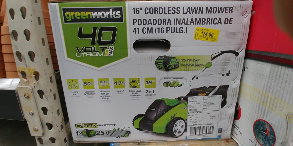 Greenworks 16" 40v mower (25322) $74 Walmart  Very YMMV