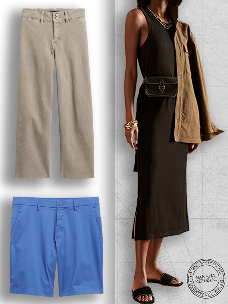 Banana Republic: Men's Shorts (Linen-Cotton or 9-in Core Temp) $17, Women's Rib-Knit Dress $17, Jeans $17 | Men's Organic Tapered Chinos $21.25 + FS from $42.50+