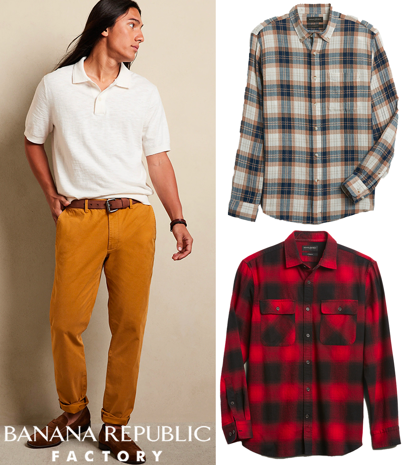BR Factory Men's Shirts (Crinkle, Untucked Textured Flannel) $15.60, Lived-Chinos (Skinny, Athletic-Fit, Straight, select colors) $16.80 + FS on $40+
