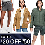 Gap Factory Women's 7 x Fleece Shorts or V-Neck Tee + 1 Cozy Socks $16.15 ($2.19 per short) | Utility Jacket &amp; 1 x Shorts $16.36 | 4 x Shorts + ColdControl Puffer Jacket $24.51