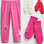 Gap Factory: baby / Toddler Girls' Graphic Leggings or Women's Waffle-Knit Mittens $3.20 + FS