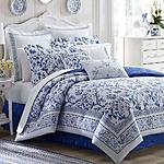 Laura Ashley 4-Piece Charlotte 100% Cotton Reversible Comforter Set, China Blue Floral in Full $98.99 + Free Shipping