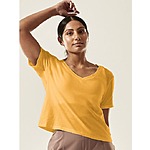 ATHLETA: Extra 20% Off | Women's Organic Crop V-Neck $12, Marlowe Romper $19 &amp; More + FS on $40+ / FS for Silver, Luxe or Navyist Cardholders