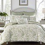 Laura Ashley 7-Pc Natalie Green Floral 100% Cotton Reversible Comforter Set (Full/Queen) $85 + Free S/H