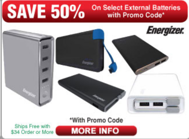Fry's: 50% OFF Energizer Power Banks w/ Promo Code - (10,000mAh Luxury Leather Powerbank $19.99, 20000mAh Type-C Power Hub w/ 45W Power Delivery for $39.99 + Free Shipping
