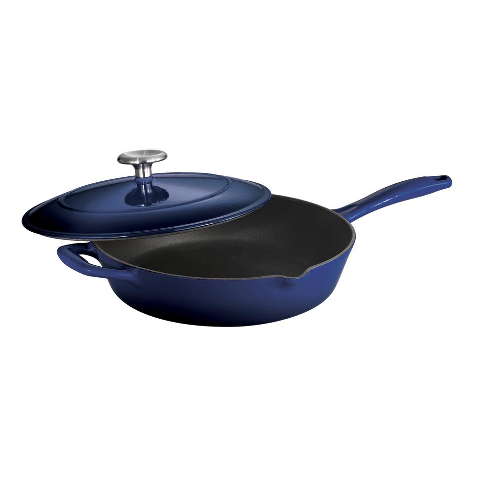 Tramontina 10" Gourmet Cast Iron Skillet w/ Lid in Cobalt Blue $35.88, 3 Qt. Gourmet Cast Iron Saucier w/ Lid in Red $41.88 + Free S/H