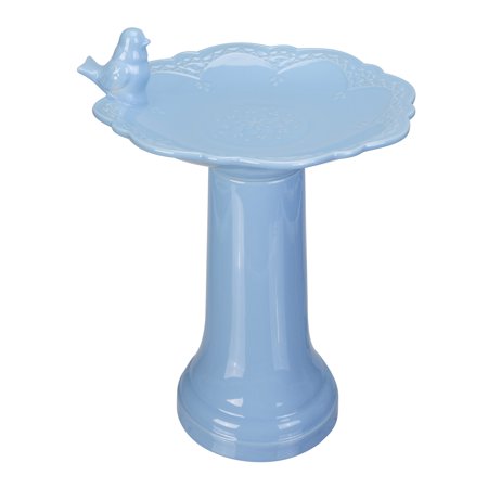 Bird Baths: Better Homes & Gardens 22" H Floral Ceramic - Blue $36 | Mainstays 35" H Laila in Antique White $53 + Free Shipping